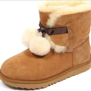 UGG Kids Suede Chestnut Boots with Fur Accents Suze 1